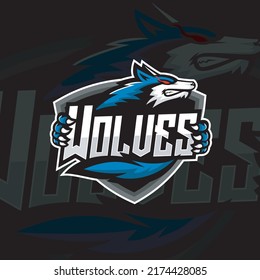 angry wolf mascot gaming logo design vector