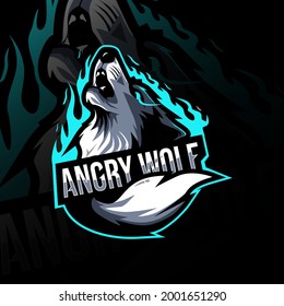 Angry wolf mascot logo esport design