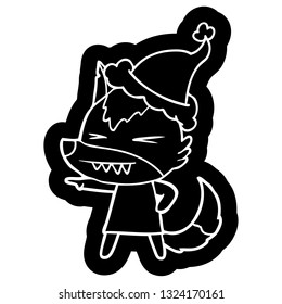angry wolf quirky cartoon icon of a wearing santa hat
