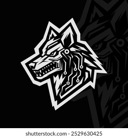 Angry lobo robô mascote animal esport ilustração, preto branco