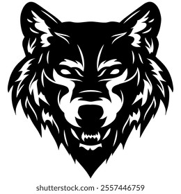 angry wolf silhouetted vector art illustration with white background,  wolf head logo vector. wolf head icon for mascot brand.