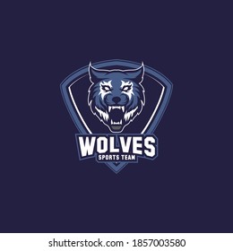 angry wolf sports mascot shield with aggressive expression vector icon