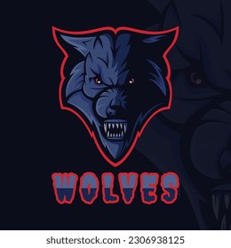 Angry wolves head mascot logo