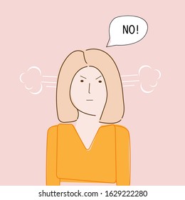 Angry woman. Cartoon character upset woman. Vector conveying emotions. Illustration for women's magazines