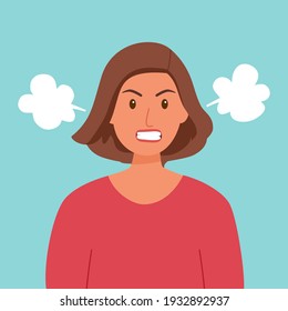 Angry woman cartoon expression character in flat design. Anger emotion.