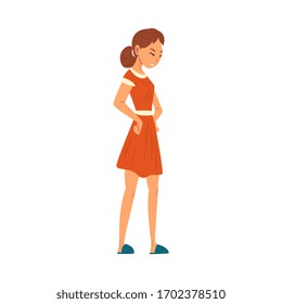 Angry Woman Character in Red Dress, Mother Scolding Her Kid Vector Illustration