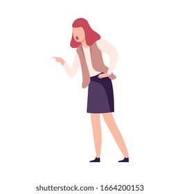 Angry Woman Character Yelling Pointing with Her Finger Flat Vector Illustration