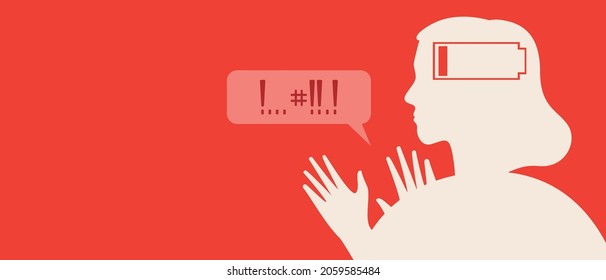 Angry woman, copy space template. Silhouette vector stock illustration. Negative emotions. Backdrop with place for text. Mental problems. Person's stress. Silhouette illustration