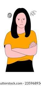 Angry woman crossing her arms and frowning and feeling offended illustration Vector