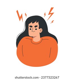 Angry Woman with Emotion of Anger Showing Facial Expression Vector Illustration