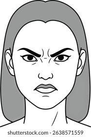 Angry Woman Face Illustration Line Art Drawing of Female Anger Expression
