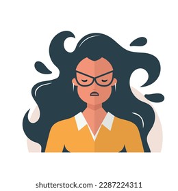 Angry woman face. Vector flat character, negative emotions concept. Avatar isolated on white background. Mental health vector illustration.
