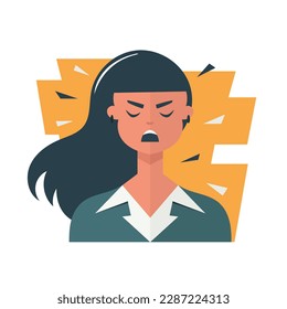 Wütende Frau im Gesicht. Vektorflacher Charakter, negatives Emotionskonzept. Avatar einzeln auf weißem Hintergrund. Psychische Gesundheit, Vektorgrafik.