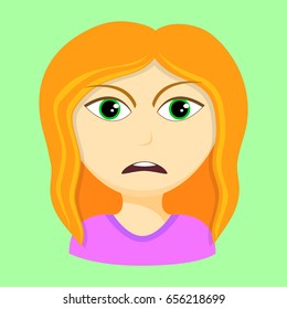 Angry woman - facial expression. Vector illustration.	