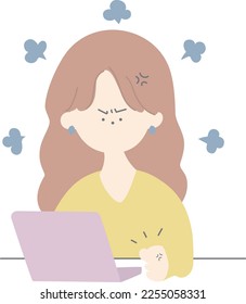 angry woman in front of computer, painted without lines