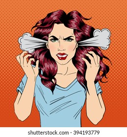 Angry Woman. Furious Girl. Negative Emotions. Bad Mood. Pop Art Banner. Vector Illustration