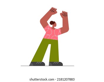 Angry woman with a loudspeaker and megaphone at the protest. An African-American woman on a solitary picket. Feminism. Girl Power. Flat vector illustration isolated on white background. 