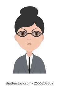 Angry woman in an office suite. Avatar in flat style isolated on a white background. Emotion. Vector illustration, icon. 