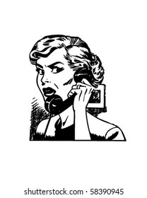 Angry Woman On Phone - Retro Clip Art