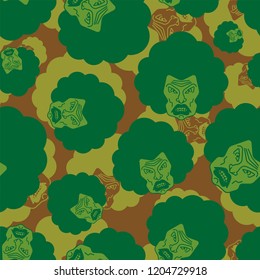 Angry woman pattern Military seamless. Grumpy wife face Army background. terrible female head forces ornament 
