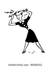 Angry Woman Pulling Out Hair - Retro Clipart Illustration