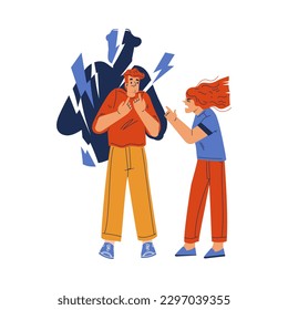 Angry Woman Shouting and Blaming Man Engaged in Manipulation and Control Vector Illustration