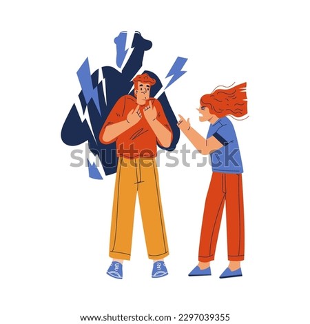 Angry Woman Shouting and Blaming Man Engaged in Manipulation and Control Vector Illustration