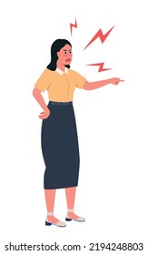 Angry Woman Shouting Semi Flat Color Vector Character. Editable Figure. Full Body Person On White. Heated Lady Simple Cartoon Style Illustration For Web Graphic Design And Animation