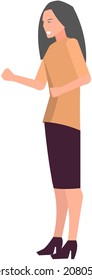 Mujer enojada hablando y haciendo gestos de ilustración vectorial. Mujer frustrada durante el trabajo. Expresión de emociones negativas. Furioso empleado de la empresa aisló al personaje de caricatura. Mujer de negocios hablando furiosamente