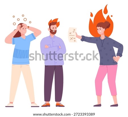 Angry woman yell. Work problem conflict concept
