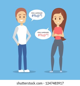 Angry woman yelling at her boyfriend. Couple fight and argue. Flat vector illustration