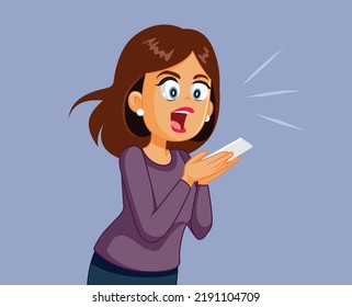 
Angry Woman Yelling in Phone Call Conversation Vector Illustration. Annoyed person having a nervous outburst on a cellphone conversation
