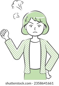 Angry woman's upper body illustration-friendly simple touch
