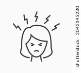 Angry women person outline icon on white background. Editable stroke. Vector illustration.