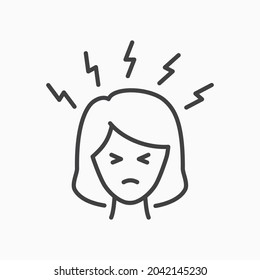 Angry women person outline icon on white background. Editable stroke. Vector illustration.