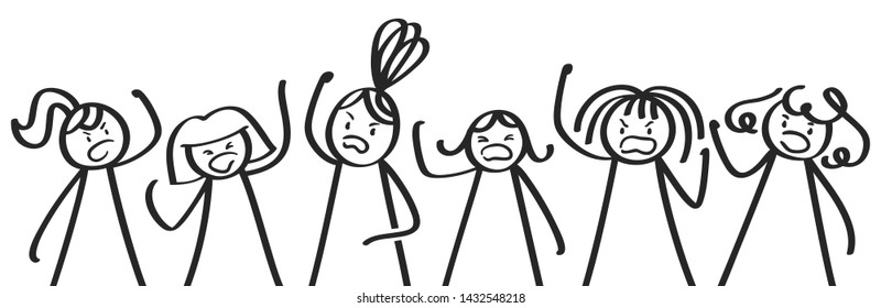 Angry women protesting, stick figures