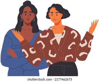 Angry women quarreling, dissatisfied characters. Problematic conversation. Violation of personal space. Girls shouting at each other. Mom fighting with teenage daughter, communication problem