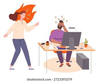 Angry work manager shouting. Business trouble on workplace