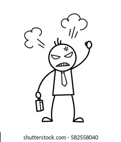 Angry Worker Protesting Doodle, a hand drawn vector doodle of a stick figure holding a briefcase protesting at work.