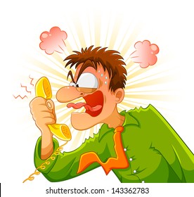 angry worker screaming into the phone