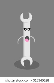 Angry wrench cartoon character