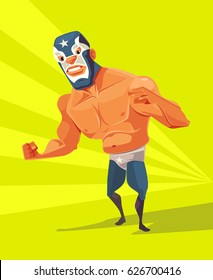 Angry wrestler man character. Vector flat cartoon illustration