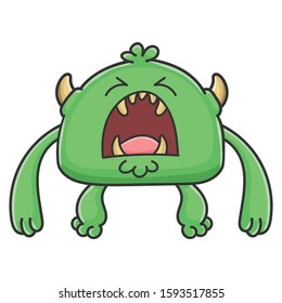 Angry yelling green goblin cartoon monster isolated on white