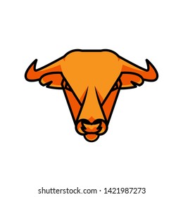 Angry Yellow Bull or Taurus Head Logo Mascot. Isolated on white. Bufallo with horn suitable for sport logo. Vector Illustration