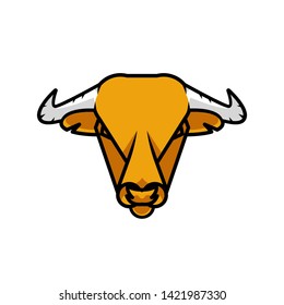 Angry Yellow Bull or Taurus Head Logo Mascot. Isolated on white. Bufallo with horn suitable for sport logo. Vector Illustration
