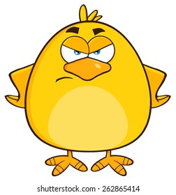 Angry Yellow Chick Cartoon Character. Vector Illustration Isolated On White