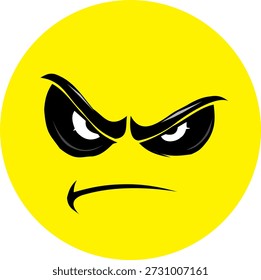 Cara amarilla enojada del emoji con los ojos negros agudos