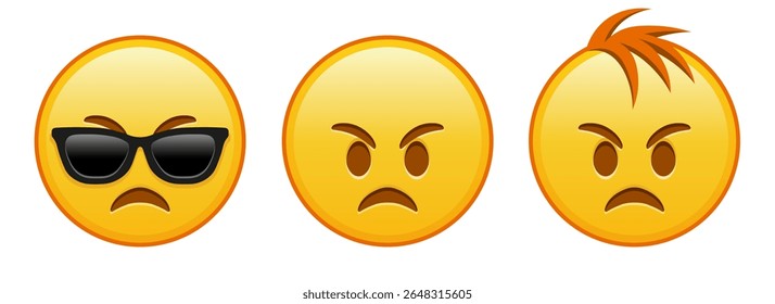 Angry yellow face Set of three emoji