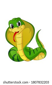 Angry yellow green cobra with gray eyes, design animal cartoon vector illustration