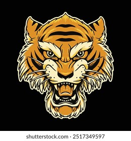 angry yellow tiger head illustration